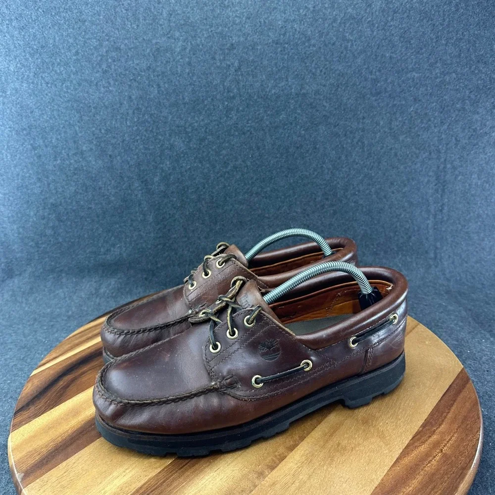 Timberland Men's Burgundy Leather 3 Eyelet Boat Shoe Lug Soles Size 10M 32026
